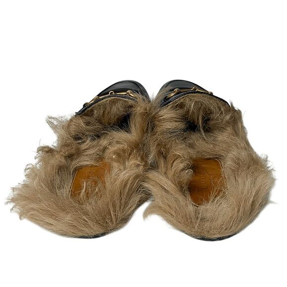 Gucci Princetown Lamb Fur Mules Black Leather Flat Slip On Slides Size 40.5 - Picture 9 of 12